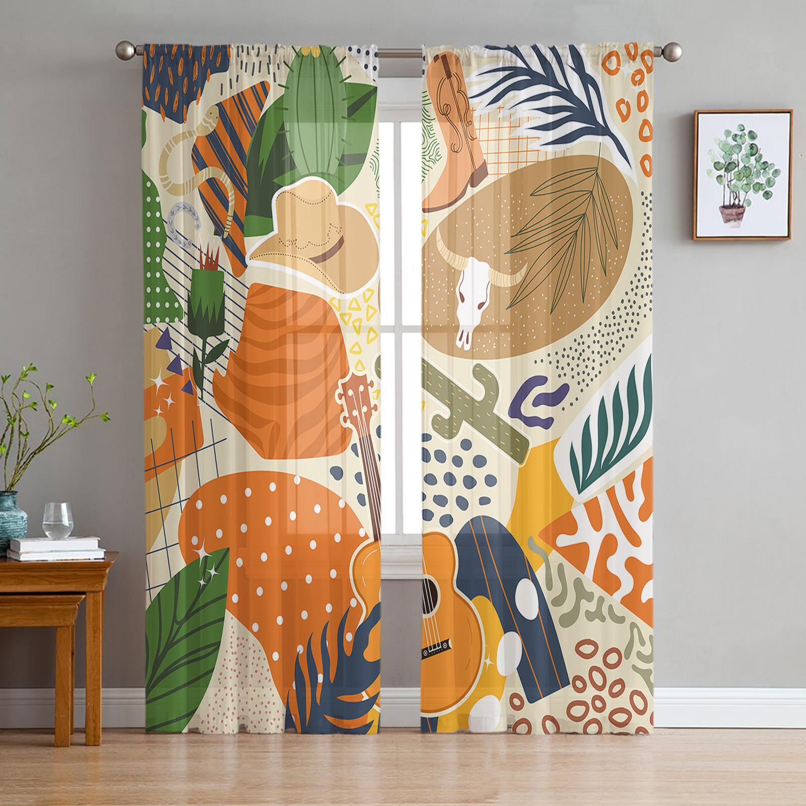 Transparent Rations Tropical Plant Leaves Hibiscus Tulle Curtains for Living Room Bedroom ...