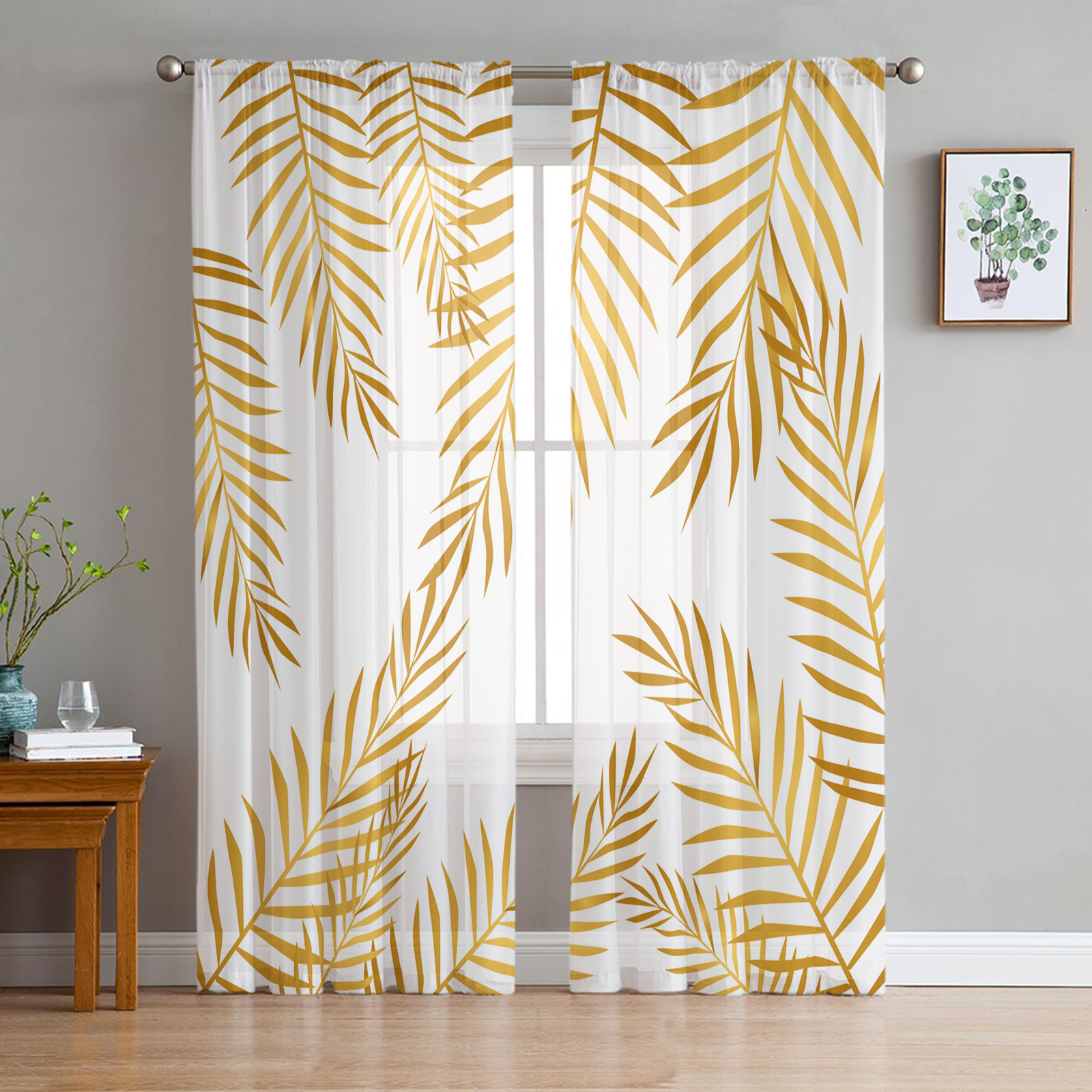 Transparent Rations Tropical Plant Leaves Hibiscus Tulle Curtains for Living Room Bedroom ...