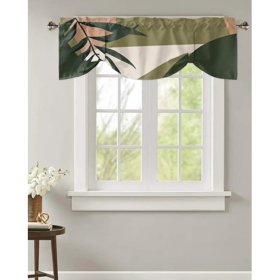 Tropical Plant Leaves Silhouette Window Valance Curtain Kitchen Cafe Short Curtains Living Room Tie-Up Valance Curtain