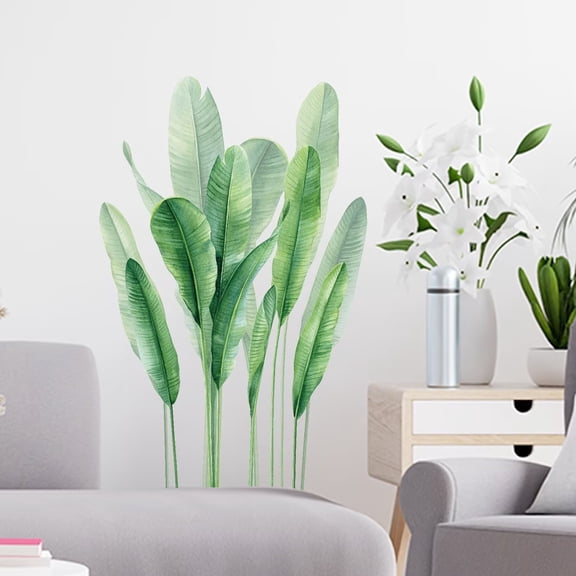 Tropical Plant Leaves Wall Decals, Boho Spring Summer Green Palm Leaf Bird of Paradise Wall Stickers Poster Art Murals Decor for Adult Nursery Classroom Living Room Office Bedroom Gifts for Mom