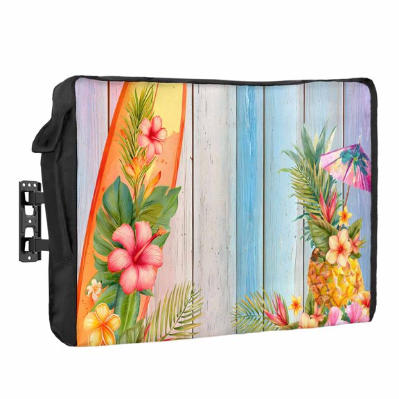 Tropical Plant Outdoor TV Cover 30 to 32 inch Weatherproof Waterproof, Pineapple Surfboard Pink Flowers Summer Gradient Blue TV Enclosures with Remote Control Pocket Flat Screen Protector for Outside