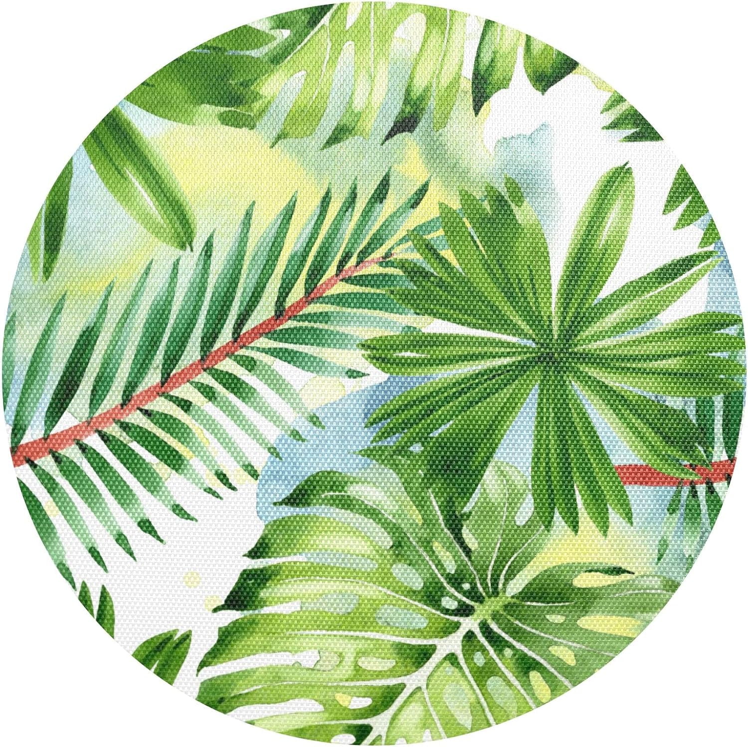Tropical Plant Palm Leaf Green Monstera Round Place Mats Set of 1, Heat ...