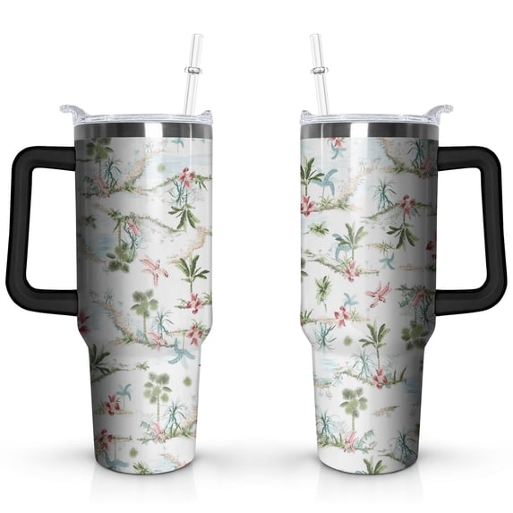 Tropical Plant Pattern 40 OZ Tumbler Cup with Lid and Straw for Water Iced Tea Coffee Smoothie and More