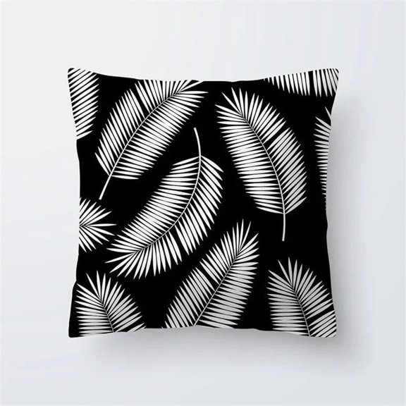 Tropical Plant Pillow Peach Skin Polyester Cushion Cover Sofa Car Home Decor Black White Leaf