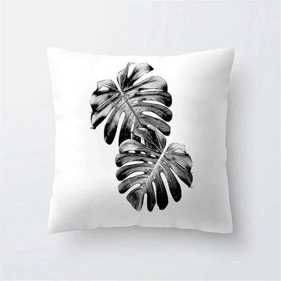 Tropical Plant Pillow Peach Skin Polyester Cushion Cover Sofa Car Home Decor Black White Leaf