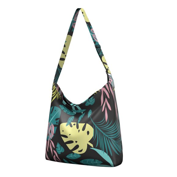Tropical Plant Print Sling Purse - Women's Multi-Pocket Spacious Handbag for Work, Travel & Shopping