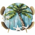 thumbnail image 1 of Tropical Plant Round Fitted Table Cover Blue Wood Grain Starfish Vintage Nautical Waterproof Table Cloth with Elastic Edge Wipeable Tablecloth for Picnic Camping Party Fits 36"-44" Diameter, 1 of 8