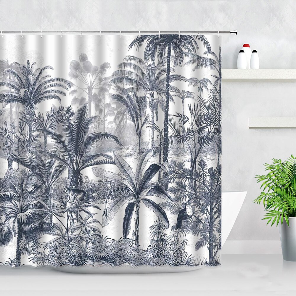Tropical Plant Shower Curtains Bird Monkey Zebra Leopard Wild Animals