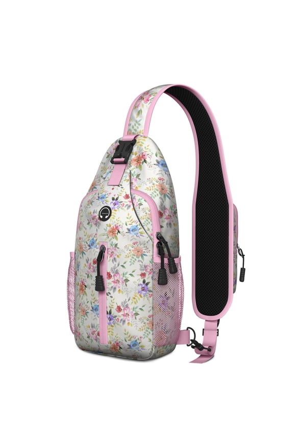 Tropical Plant Sling Backpack – Lightweight Water-Resistant Crossbody Bag with Colorful Palm Leaf and Hawaiian Floral Design for Beach Vacation