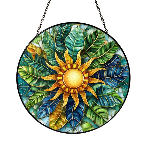Tropical Plant Stained Glass Style Suncatcher – Decorative Window Hanging