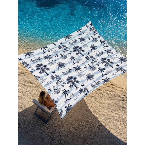 Tropical Plant Sun Shade Sail 6.5' x 10', Summer Coconut Tree Sailboat Sunset Blue Stripes Rectangle Outdoor Sunshade Canopy, Waterproof UV Block Patio Covers for Garden Yard Beach