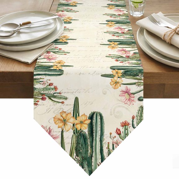 Tropical Plant Table Runner 48 Inches Long Cactus Floral Farmhouse Plant Retro Background Table Runners for Dining Room Tabletop Dresser Scarf Home Party Banquet Wedding Holiday Decoration