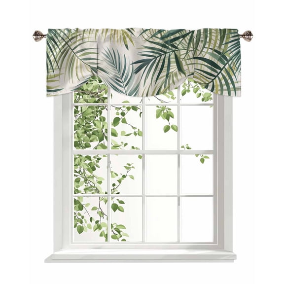 Tropical Plant Tie Up Valances Curtain, Adjustable Kitchen Green Leaf Valances for Windows Decor, Rod Pocket Short Curtains Set for Bedroom/Bathroom, 42"x18"