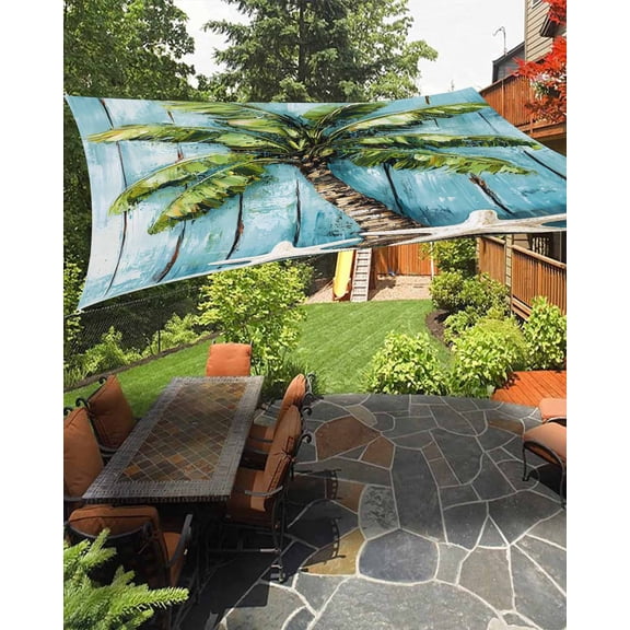 Tropical Plant Waterproof Sun Shade Sail Blue Wood Grain Starfish Vintage Nautical Outdoor Patio Sun Shades Canopy UV Block Waterproof Sunshade for Garden Backyard Deck Pergola 8x10 Ft