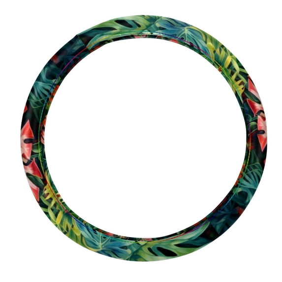 Tropical Plants 14.5 Inch Printing PVC Leather Car Wheel Cover Steering Wheel Covers Auto Accessories