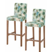 Tropical Plants Bar Stool Covers Set of 2, Summer Coastal Beach Coconut Tree Green Stretch Washable Bar Chair Covers with Backs, Removable Pub Counter Height Chair Cover for Kitchen Dining Room Cafe