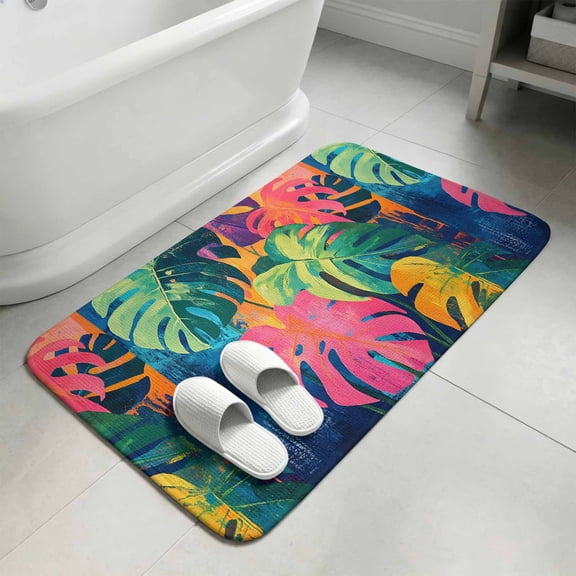 Tropical Plants Bathroom Rugs Non Slip Washable Bath Mat Absorbent Low Pile Front Door Mat Summer Green Palm Tree Leaves Indoor Doormat for Kitchen Entryway Shower Decor Accessories 15.7"x23.6"