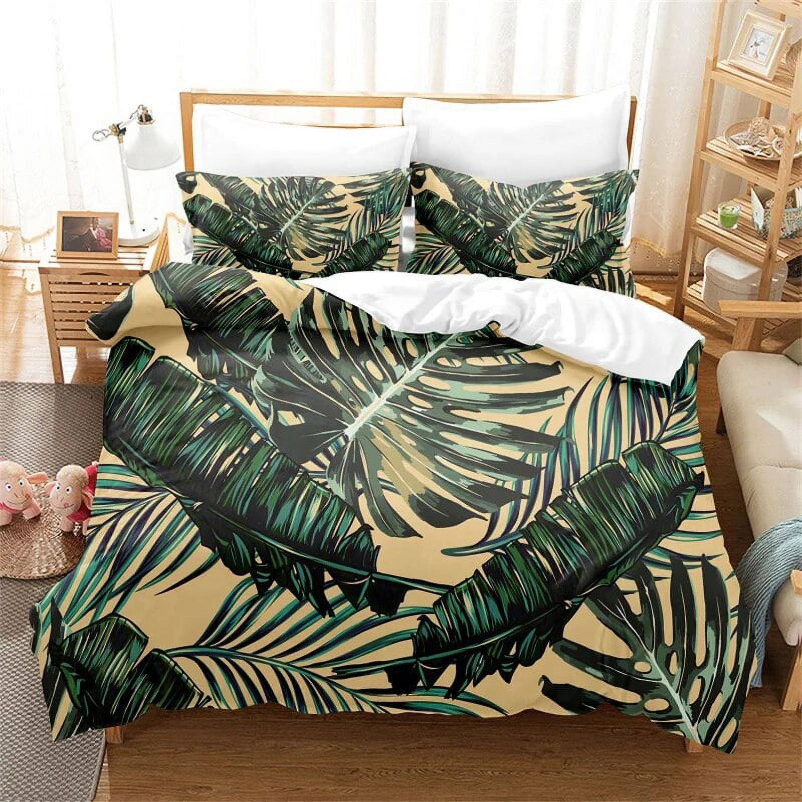 Tropical Plants Bedding Set Green Leaf Duvet Cover Boys Duvet Cover