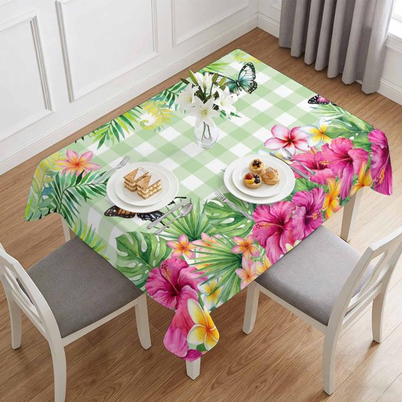 Tropical Plants Burmese Gardenia Flower Table Cloth 60x84in, Waterproof Rectangle Tablecloth Wipeable Tablecloths Butterflies Table Covers for Dining Tables Party Indoor Outdoor