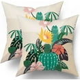 thumbnail image 1 of Tropical Plants Cactus Decorative Throw Pillow Covers Set of 2 Square Cotton Flower Leaf Farmhouse Decor Succulent Cactus Cushion Pillow Case for Home Sofa Bed Car Chair Living Room, 1 of 6