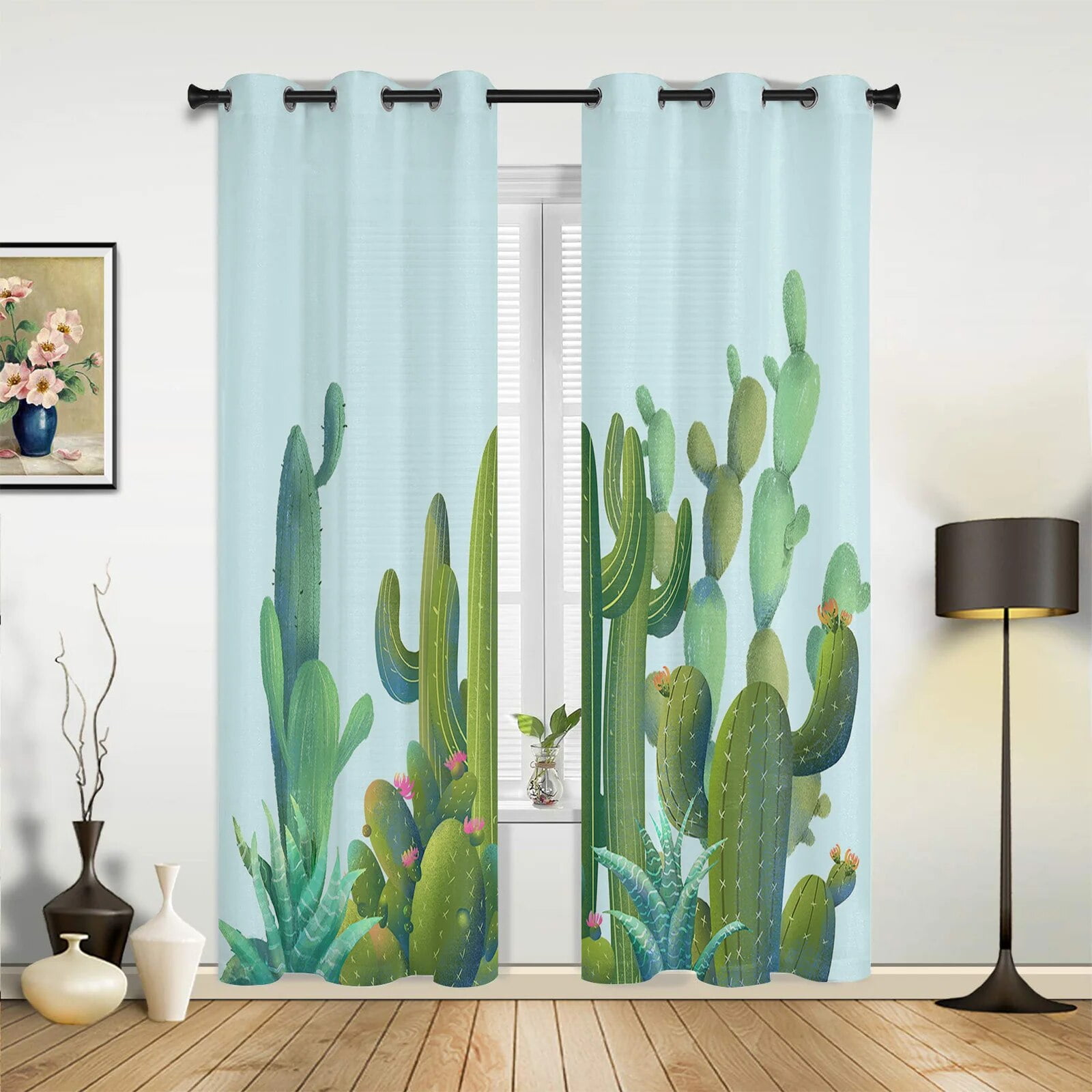 Tropical Plants Cactus Succulent Summer Window Curtains Luxury Curtains ...