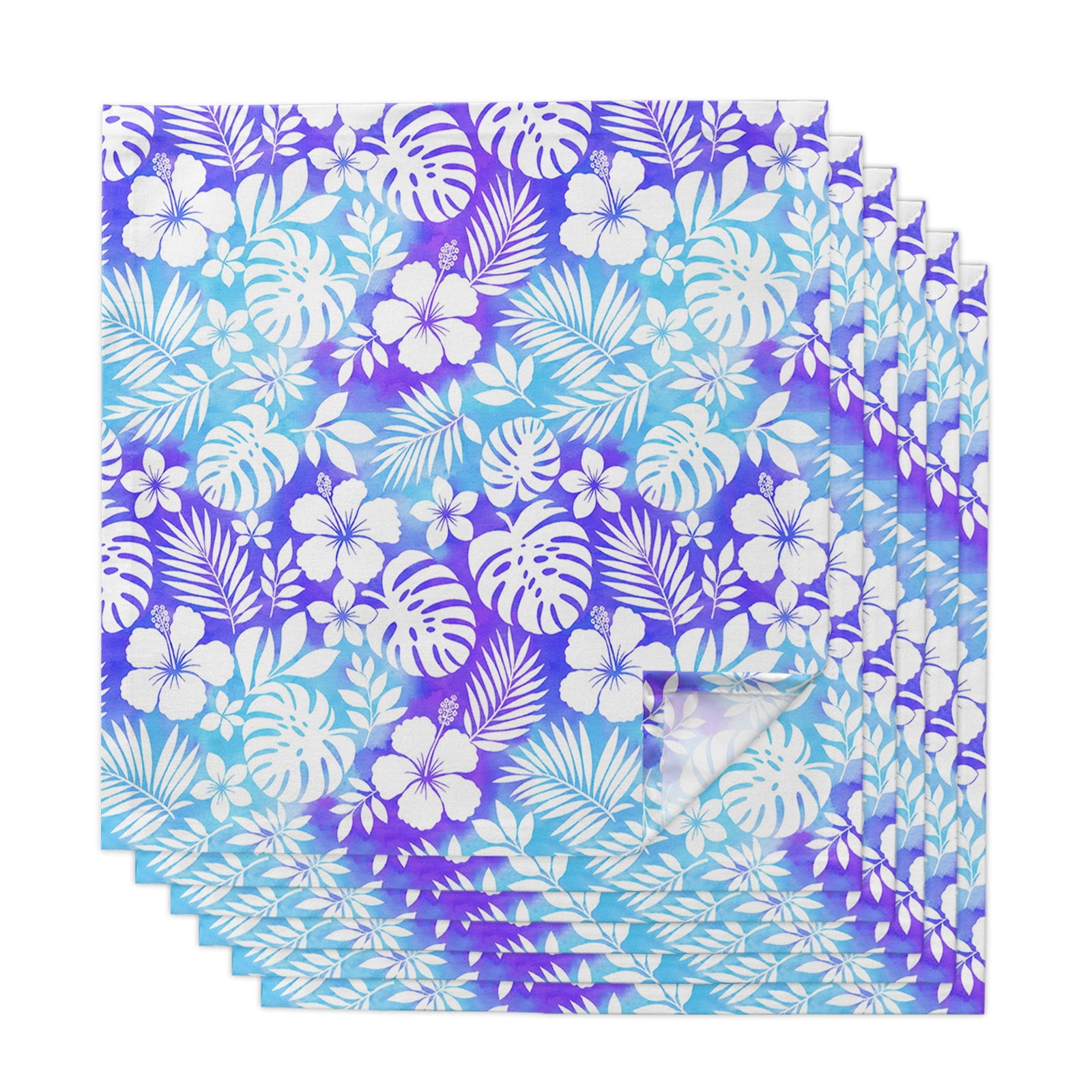 Tropical Plants Cloth Napkins, Blue Purple Jungle Palm Leaves Flowers ...