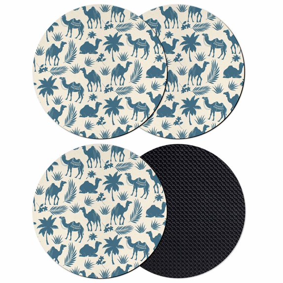 Tropical Plants Coasters Set of 4, Absorbent Coasters for Drinks, Summer Farmhouse Vintage Blue Camels Coaster for Desk Coffee Table Protection, Home Decor House Warming Gifts 4"
