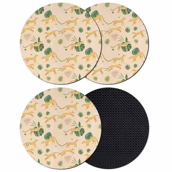 Tropical Plants Coasters Set of 4, Absorbent Coasters for Drinks, Summer Panthers Animals Palm Leaves Coaster for Desk Coffee Table Protection, Home Decor House Warming Gifts 4"