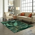 Tropical Plants Dark Green Golden Leaves Area Rug, Modern Light Luxury