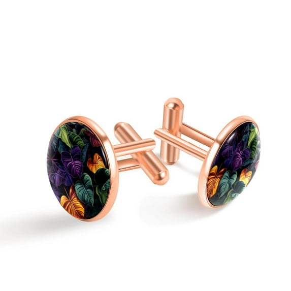 Tropical Plants Elegant Silver Jewelry Cufflinks Set for Formal Attire, Made of Stainless Steel, for Any Occasion