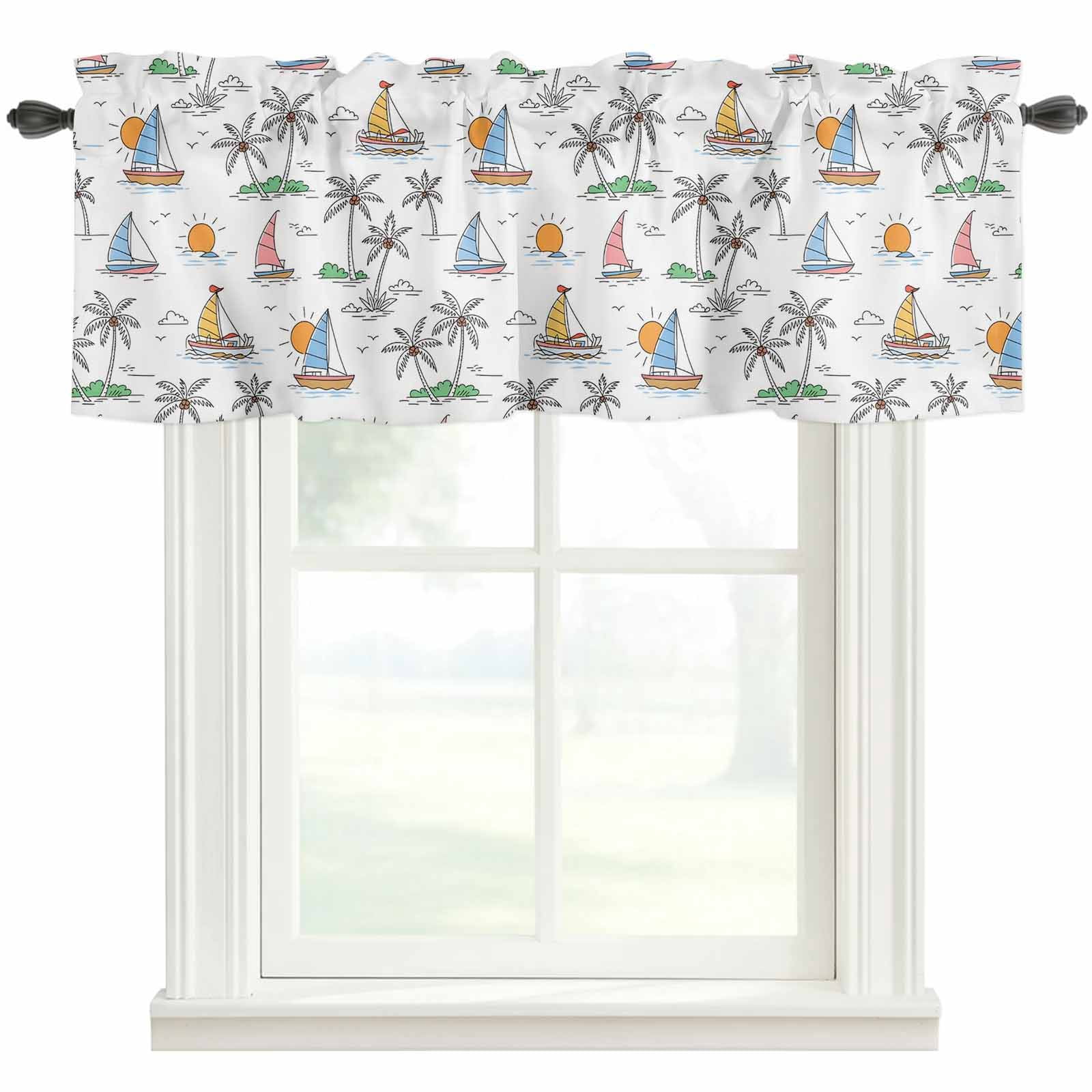 Tropical Plants Farmhouse Short Window Curtain Valances, Cartoon Summer