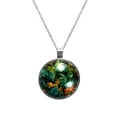 thumbnail image 1 of Tropical Plants Glass Design Circular Pendant Women's Necklace - Elegant Jewelry Piece, 1 of 5