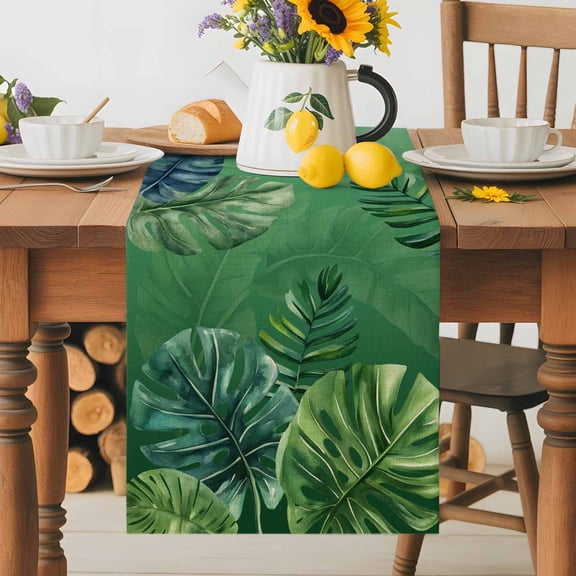 Tropical Plants Green Banana Leaves Table Runner 70 Inches Long, Summer Jungle Table Runners Tabletop Scarf Kitchen Dining Tables Decoration for Home Party Indoor Outdoor