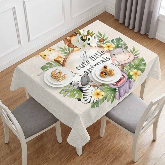 Tropical Plants Haemorrhoids Lions Zebra Table Cloth 60x84in, Waterproof Rectangle Tablecloth Wipeable Tablecloths Cute Little Animals Table Covers for Dining Tables Party Indoor Outdoor