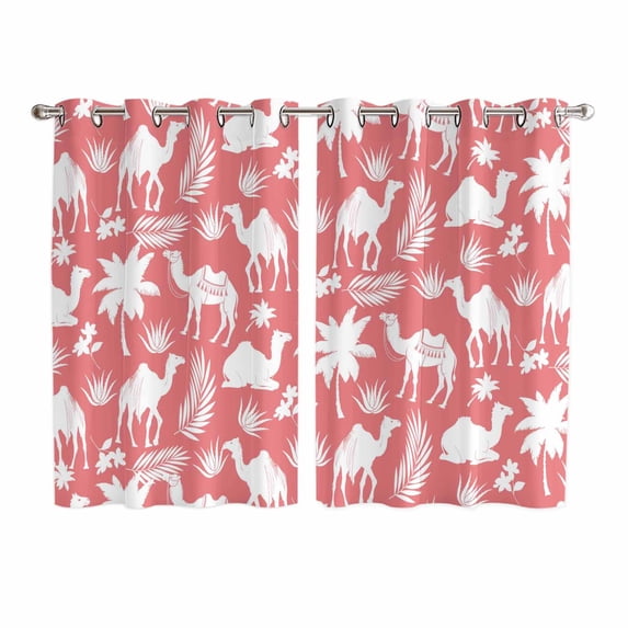 Tropical Plants Kitchen Curtains Window Panels, Summer Farmhouse Vintage Camels Red Insulated Window Treatment Curtain, Grommet Curtains for Bedroom/Living Room/Bathroom, 2 Piece 52"Wx72"L