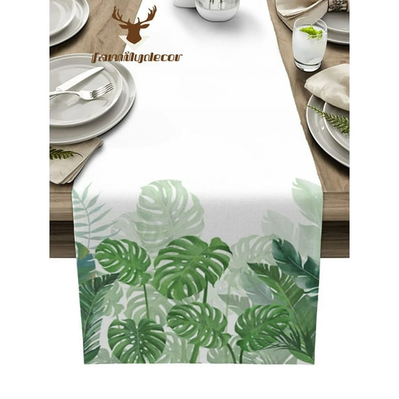 Tropical Plants Monstera Table Runner Home Wedding Table Flag Mat Table Centerpieces Decoration Party Dining Long Tablecloth