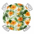 thumbnail image 1 of Tropical Plants Orange Flowers Elastic Fitted Round Table Cover Leaf Floral Waterproof Outdoor Tablecloth for Holiday Party, Picnic, Patio & Dining Fits Tables Up to 55"-60", 1 of 8