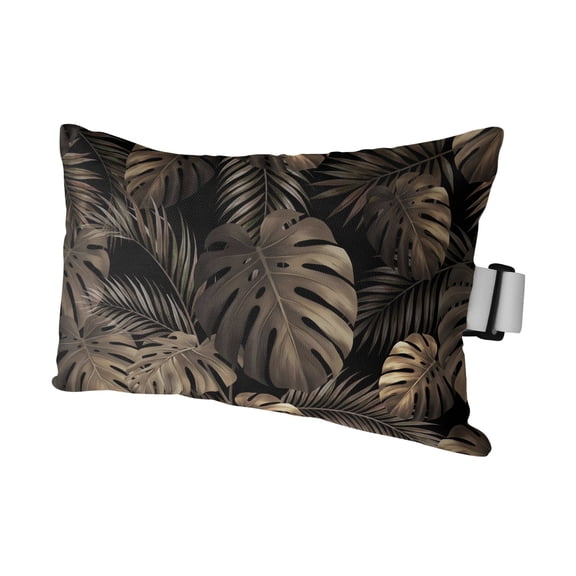 Tropical Plants Outdoor Pillows for Chaise Lounge Chair Waterproof Lumbar Pillows with Insert&Adjustable Strap Beach Headrest Pillow Vintage Brown Botanical Leaves Branches Pool Pillow 11"x16"