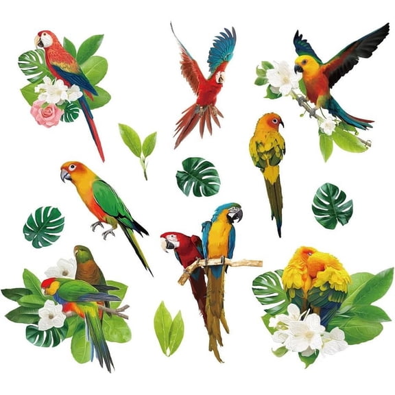Tropical Plants Parrot Wall Stickers Green Leaf Birds Watercolor Flower Vinyl Decals for Nursery Bedroom Living Room DIY Art Home Decor Murals