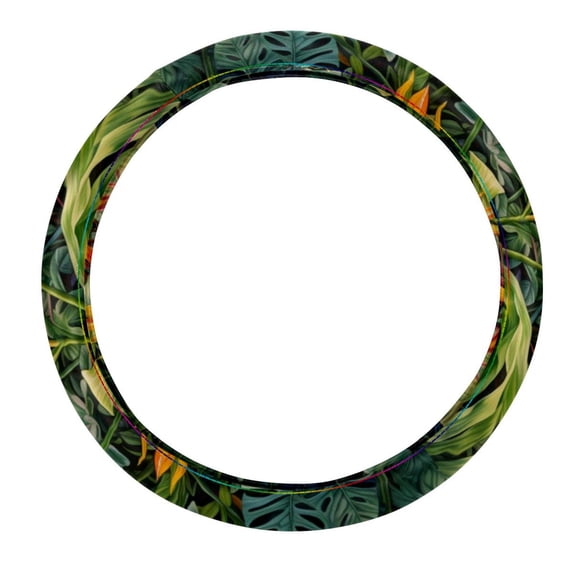 Tropical Plants Printed 14.5 Inch PVC Leather Car Wheel Covers Steering Wheel Cover Auto Accessories
