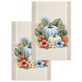 thumbnail image 1 of Tropical Plants Pumpkins Kitchen Dish Towels for Drying Dishes Set of 2, Summer Fall Farmhouse Palm Leaves Waffle Weave Microfiber Hand Tea Bathroom Towels Quick Dry & Absorbent Towel 15.7x23.6, 1 of 7