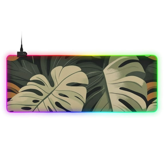 Tropical Plants RGB Gaming Mouse Pad Large Keyboard Mat Rubber Base 13 Light Modes