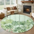 thumbnail image 1 of Tropical Plants Round Area Rug 7Ft Washable Circle Rugs for Dorm Laundry Room, Summer Green Palm Leaves Wooden Grain Non-Slip Carpet Floor Mats Indoor Outdoor Carpet Runner Aesthetic Home Decor, 1 of 8