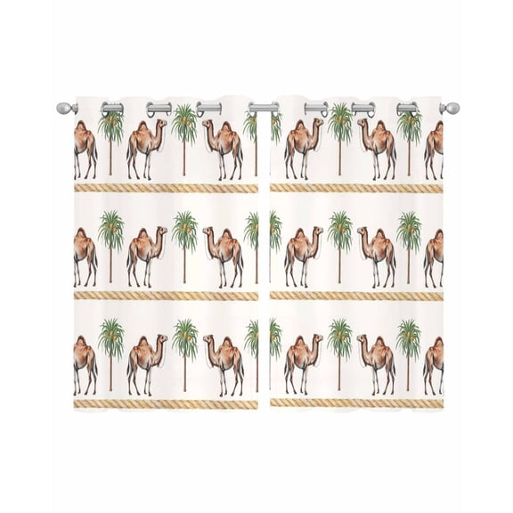 Tropical Plants Sheer Curtains 39 Inch Length 2 Panels Set for Living Room/Bedroom, Camel Animals Summer Palm Trees Stripes Kitchen Curtains Grommet Semi-Sheer Curtains Window Treatments 27.5"x39"x2