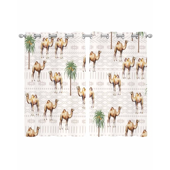 Tropical Plants Sheer Curtains 39 Inch Length 2 Panels Set for Living Room/Bedroom, Summer Palm Trees Camel Animals Boho Kitchen Curtains Grommet Semi-Sheer Curtains Window Treatments 27.5"x39"x2