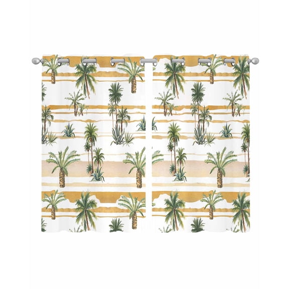 Tropical Plants Sheer Curtains 45 Inch Length 2 Panels Set for Living Room/Bedroom, Summer Watercolors Palm Trees Retro Kitchen Curtains Grommet Semi-Sheer Curtains Drapes Window Treatments 42"x45"x2