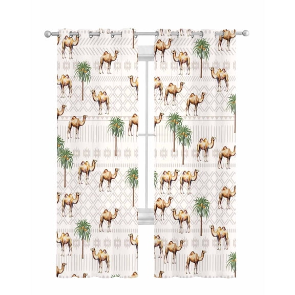 Tropical Plants Sheer Curtains 63 Inch Length 2 Panels Set for Living Room/Bedroom, Summer Palm Trees Camel Animals Boho Kitchen Curtains Grommet Semi-Sheer Curtains Window Treatments 42"x63"x2