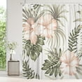 Tropical Plants Shower Curtain, Vintage Sage Green Palm Leaves Hibiscus