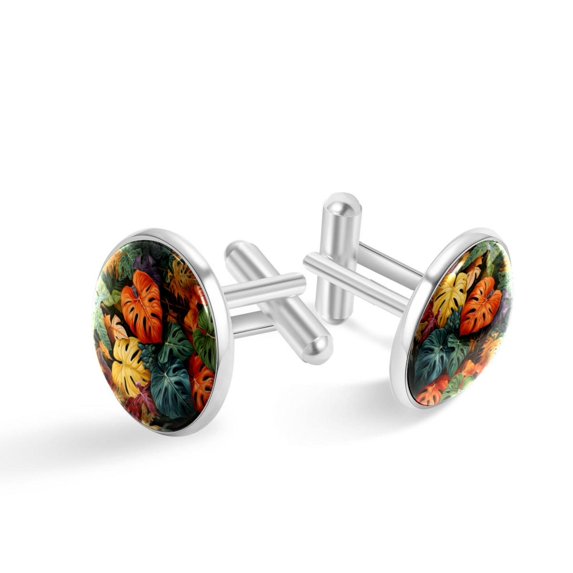 Tropical Plants Stylish Dress Shirt Cufflinks Made of Stainless Steel for Men - Classic Addition to Professional Attire