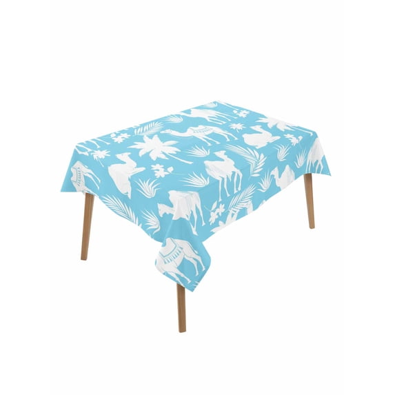 Tropical Plants Table Cloth, Waterproof Tablecloth for Rectangle Tables, Summer Modern Abstract Camels Sky Blue Reusable Washable Fabric Table Cover for Restaurant Kitchen Dining Tables 60"x84"